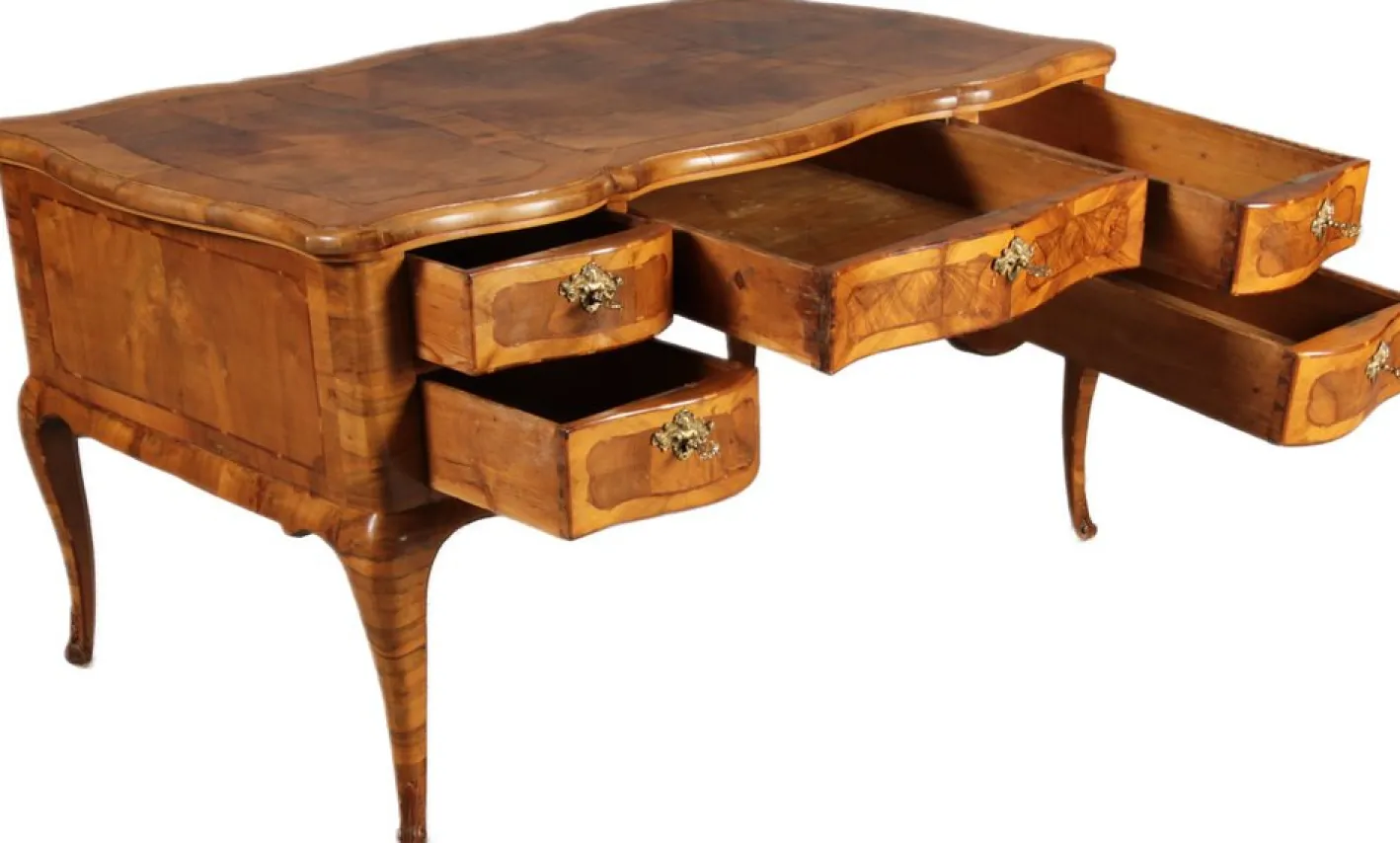 Antiker Barock Schreibtisch mit Nussholz Intarsie, 1780