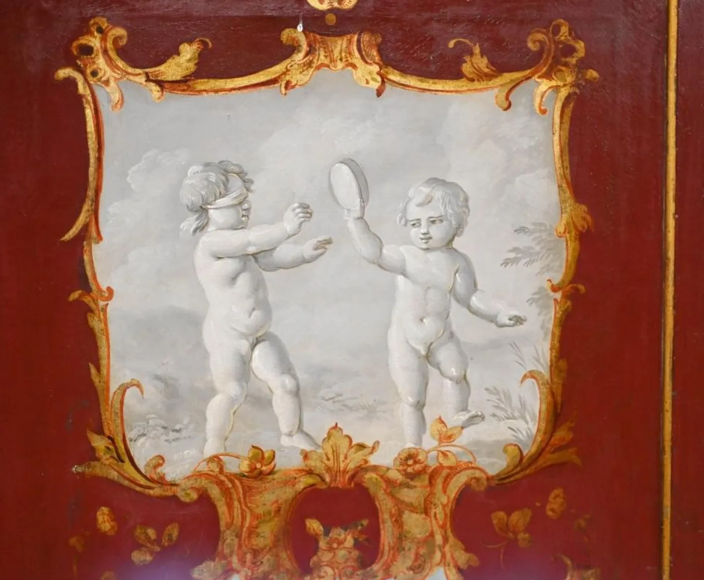 Antiker bemalter Chinoiserie Raumteiler, 1890er