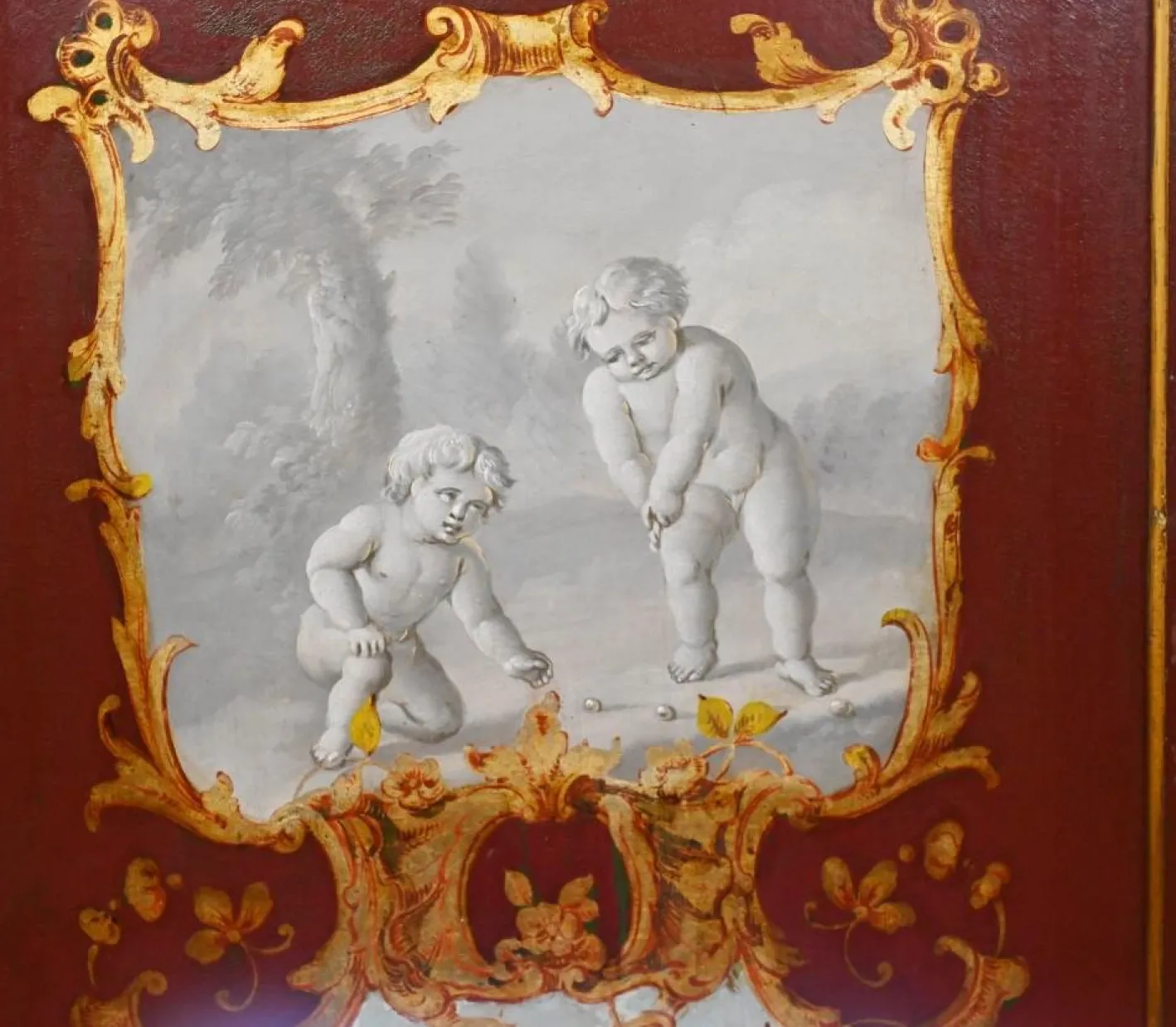 Antiker bemalter Chinoiserie Raumteiler, 1890er