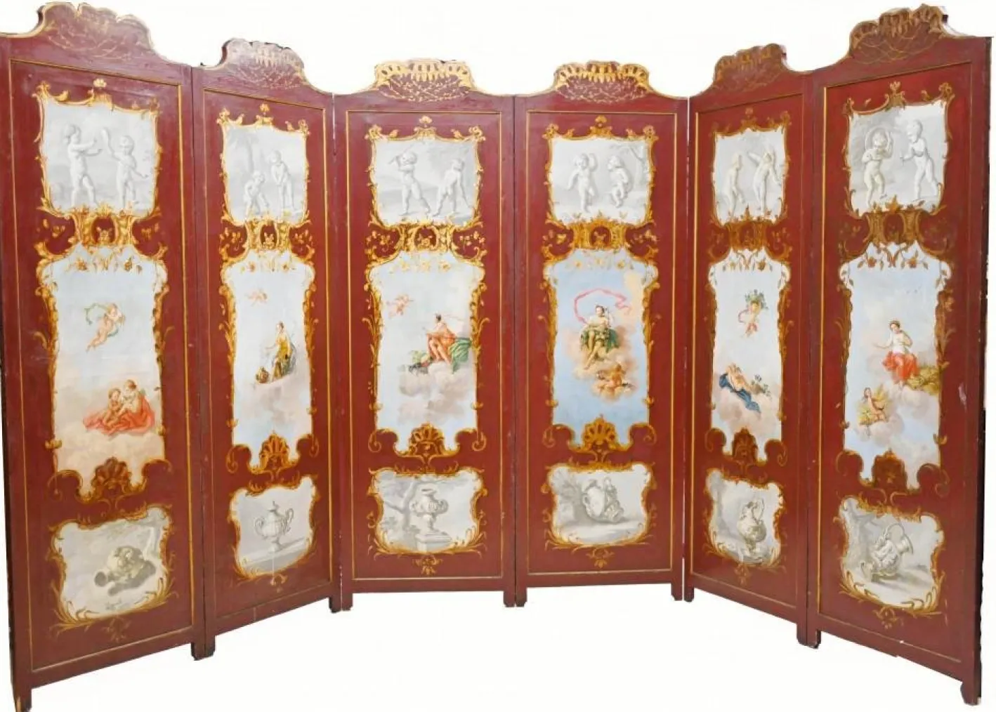 Antiker bemalter Chinoiserie Raumteiler, 1890er