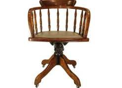 Antiker Captain's Schreibtischstuhl mit Messingnieten und Eisengestell, 1930er