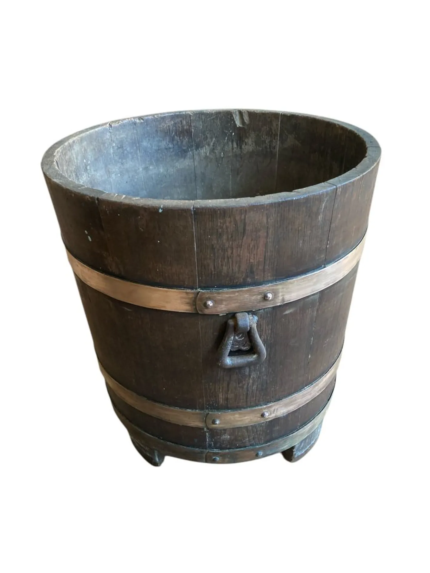 Antiker Eimer aus Eiche & Messing von RA Lister LTD