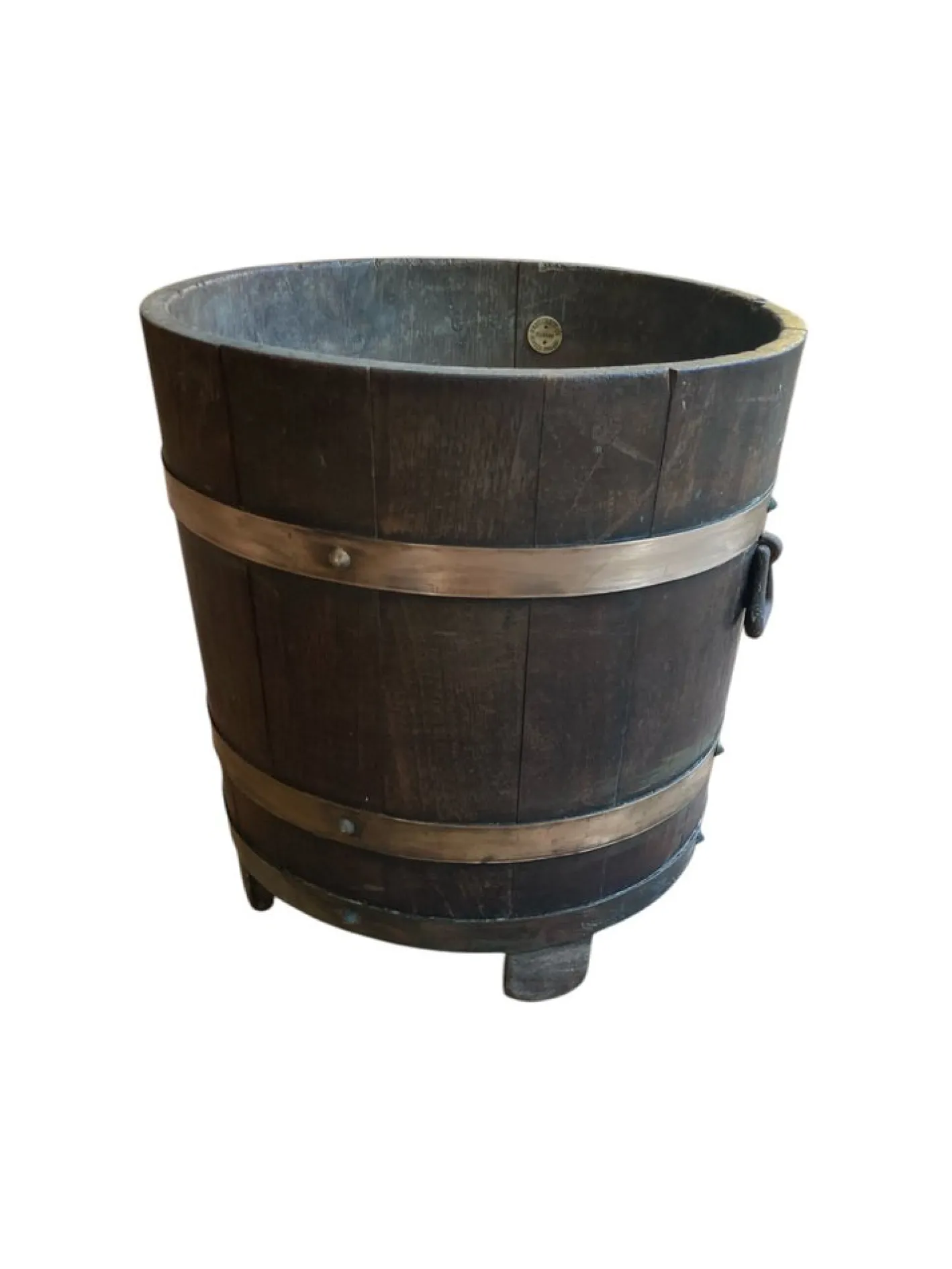 Antiker Eimer aus Eiche & Messing von RA Lister LTD