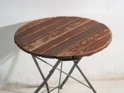 Antiker klappbarer Gartentisch aus Holz & Eisen, Mitteleuropa, 1950