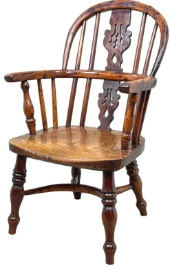 Antiker Windsor Kindersessel aus Eibenholz, 1820