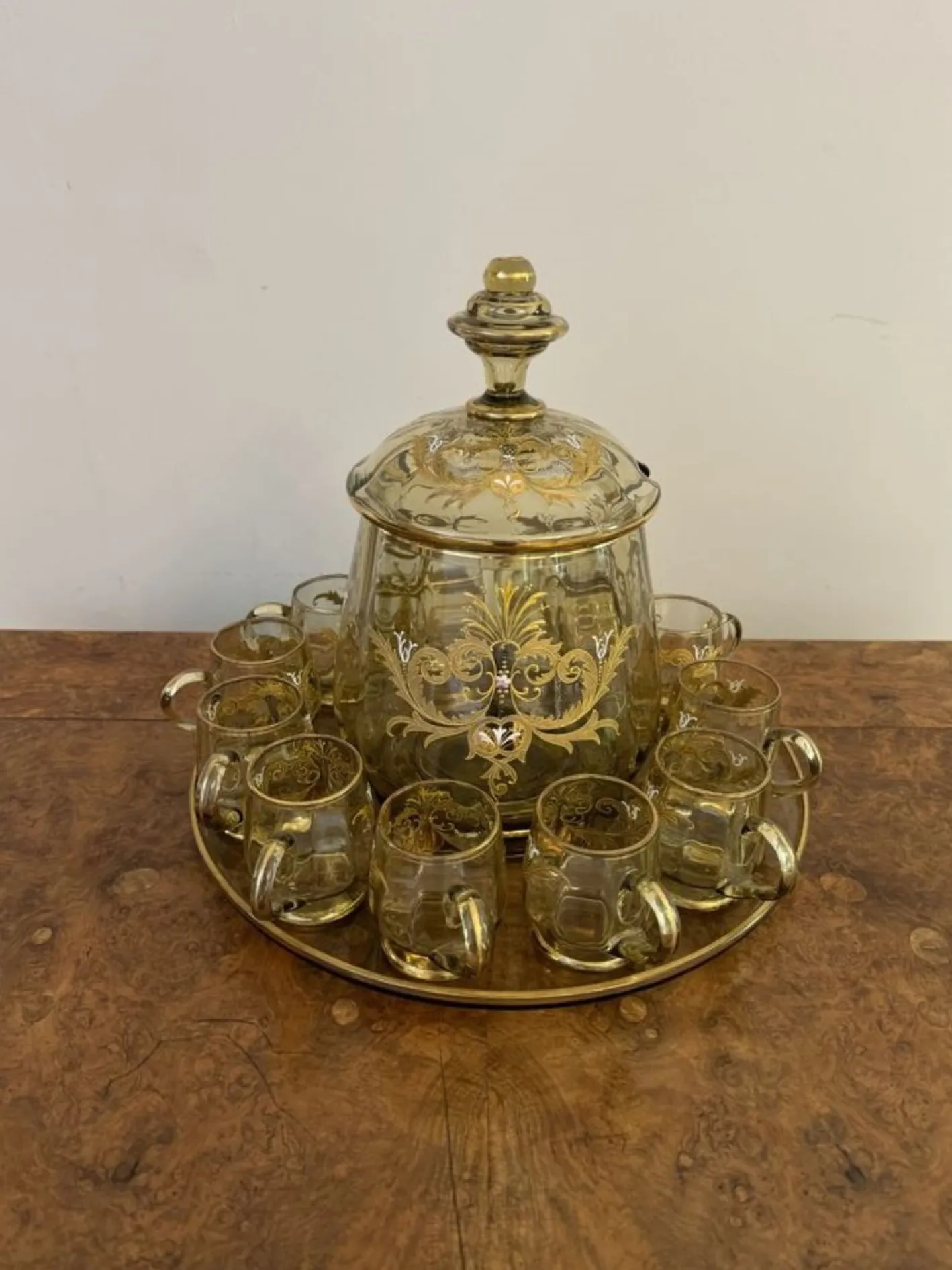 Antikes böhmisches Glas Bowle Set, 1900, 12 . Set