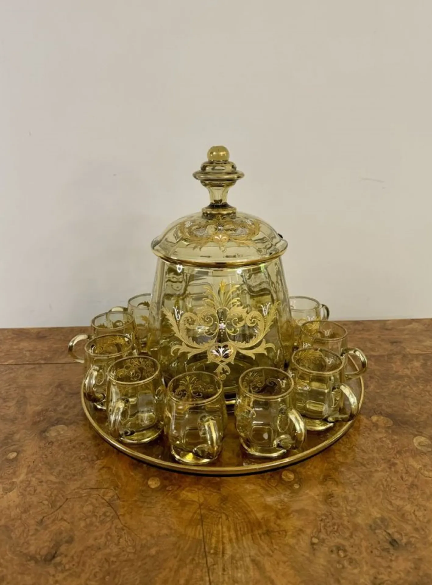 Antikes böhmisches Glas Bowle Set, 1900, 12 . Set