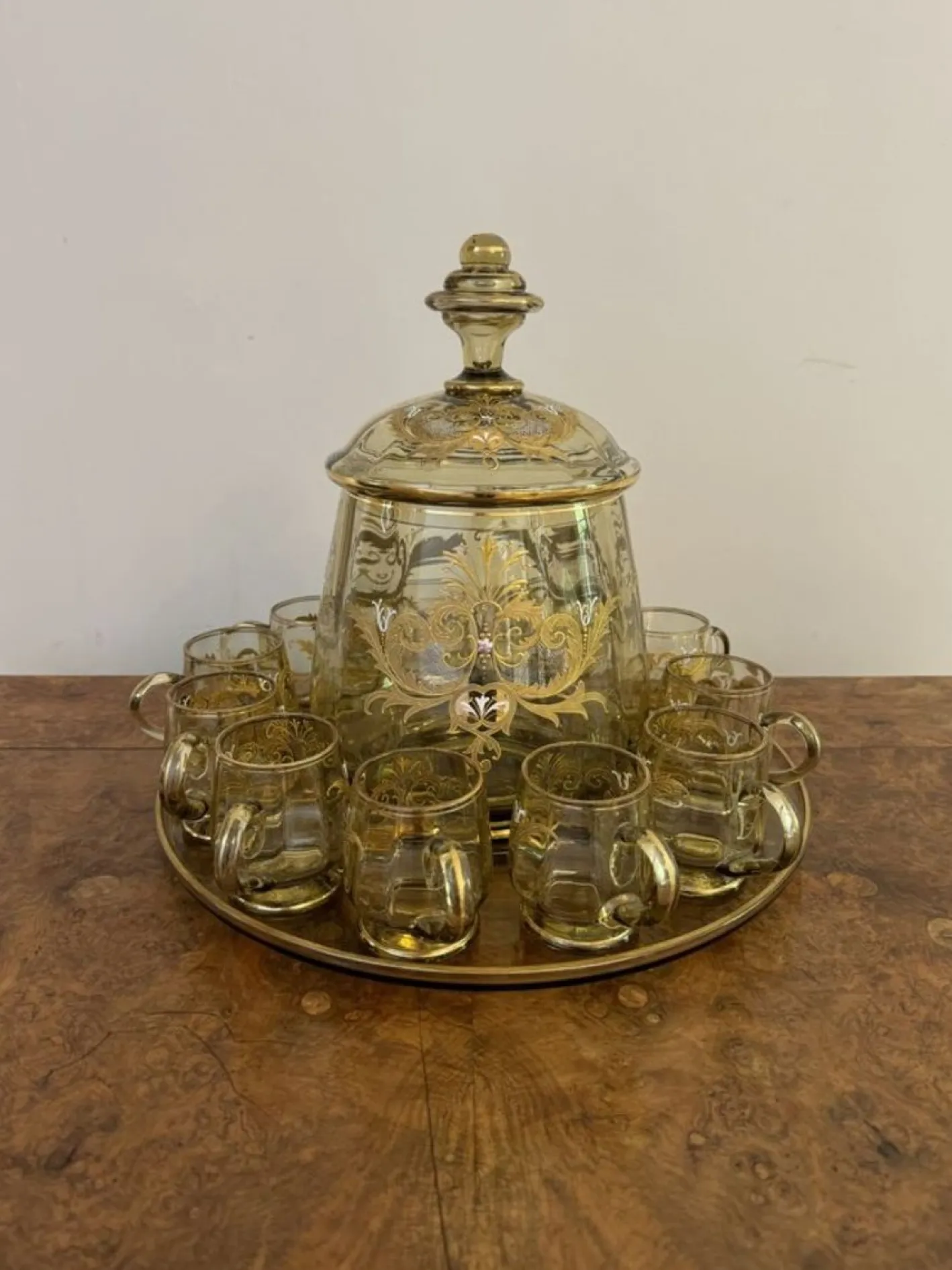 Antikes böhmisches Glas Bowle Set, 1900, 12 . Set