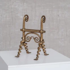 Antike ästhetische Kaminhunde aus Messing, 2er Set