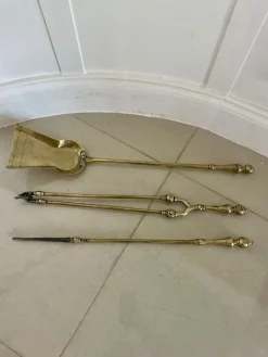 Antike viktorianische Messing Feuereisen, 1860er, 3 . Set