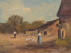Antonio Leto, Im Hof, Öl an Bord, 1890er