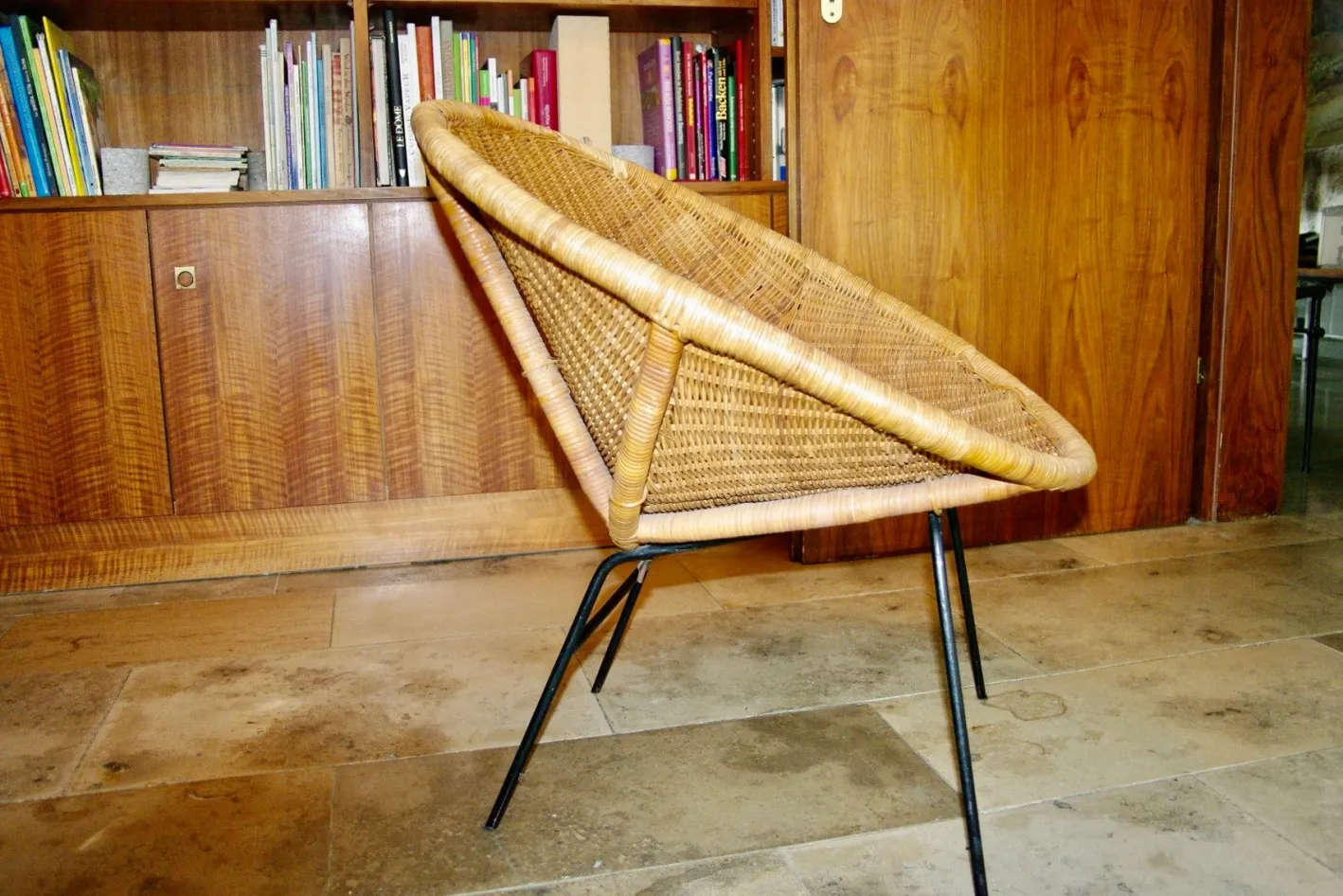 Armlehnstuhl aus Korbgeflecht von Paul McCob, USA, 1950er
