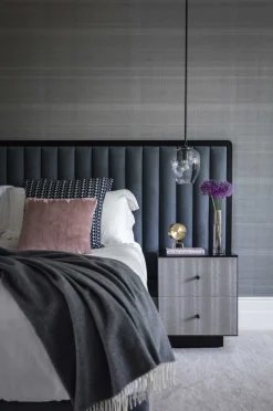 Art Deco Inspired Cupid Headboard in Novasuede und Black Ebony Finish von Casa Botelho