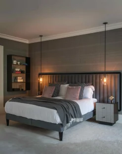 Art Deco Inspired Cupid Headboard in Novasuede und Black Ebony Finish von Casa Botelho