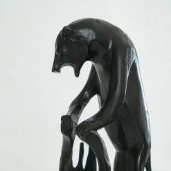 Art Deco Kampfender Panther aus Holz, 1930er