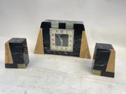 Art Deco Marmoruhr, 1930er, 3er Set