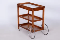 Art Deco Servierwagen aus Eiche & Glas von Thonet, 1920er