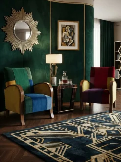 Art Deco Sessel mit buntem Patchwork-Samt, 2er Set