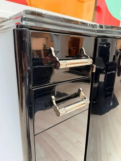 Art Deco Sideboard aus Schwarzem Lack, Nickel, Marmor und Mahagoni, 1930er