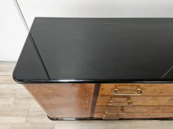 Art Deco Sideboard aus Wurzelholz und Lackiertem Holz mit Glasplatte, 1950er