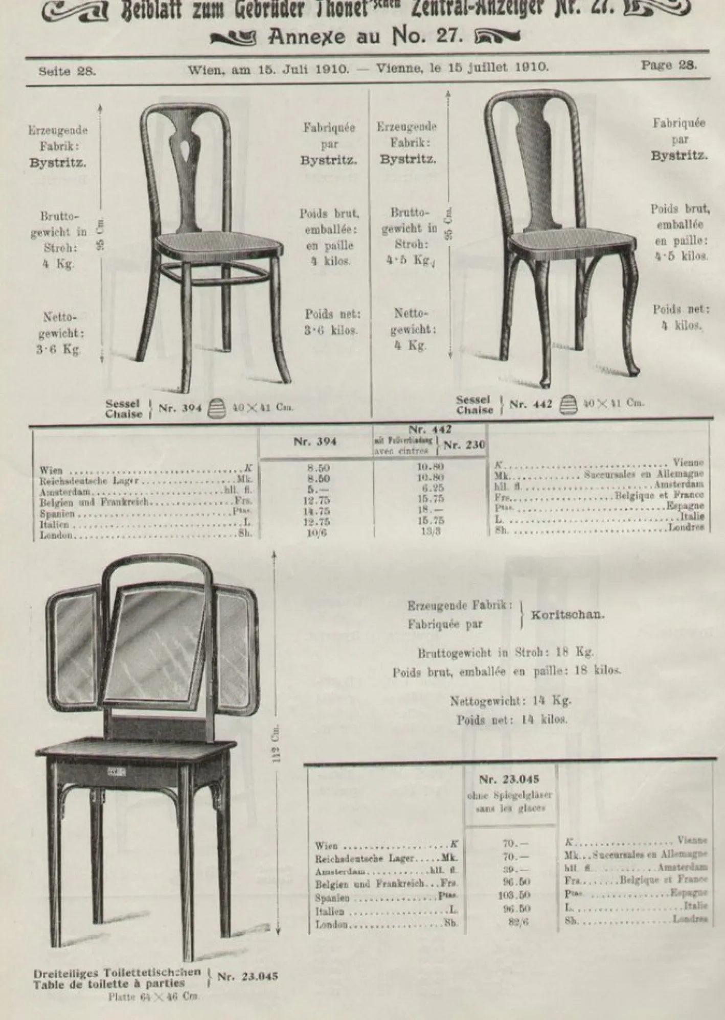 Art Nouveau Modell Nr. 23045 Frisiertisch von Thonet, 1910er
