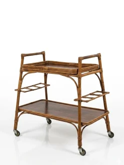 Bamboo and Wood Serving Cart, 1960s