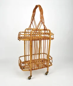 Bambus & Rattan Servierwagen, Frankreich, 1960er