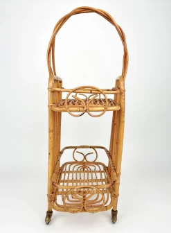 Bambus & Rattan Servierwagen, Frankreich, 1960er