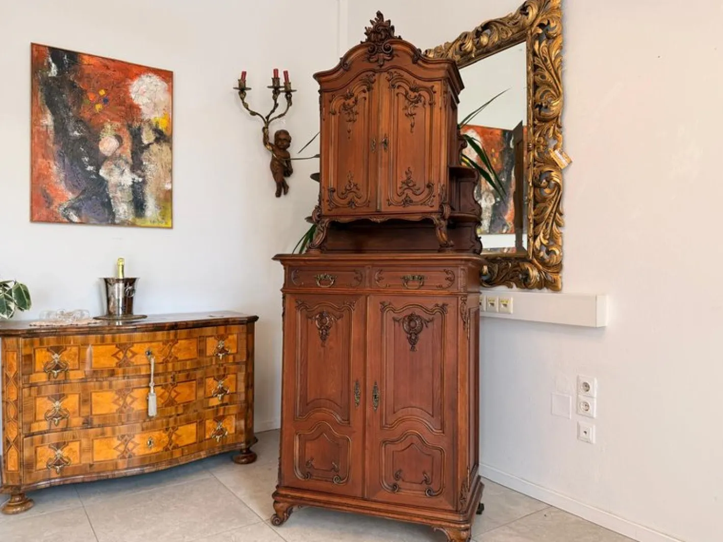 Barockes Pipe Buffet aus Eiche mit Frontfront
