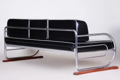 Bauhaus Sofa aus Chrom & Leder, Robert Slezák zugeschrieben, Tschechisch, 1930er