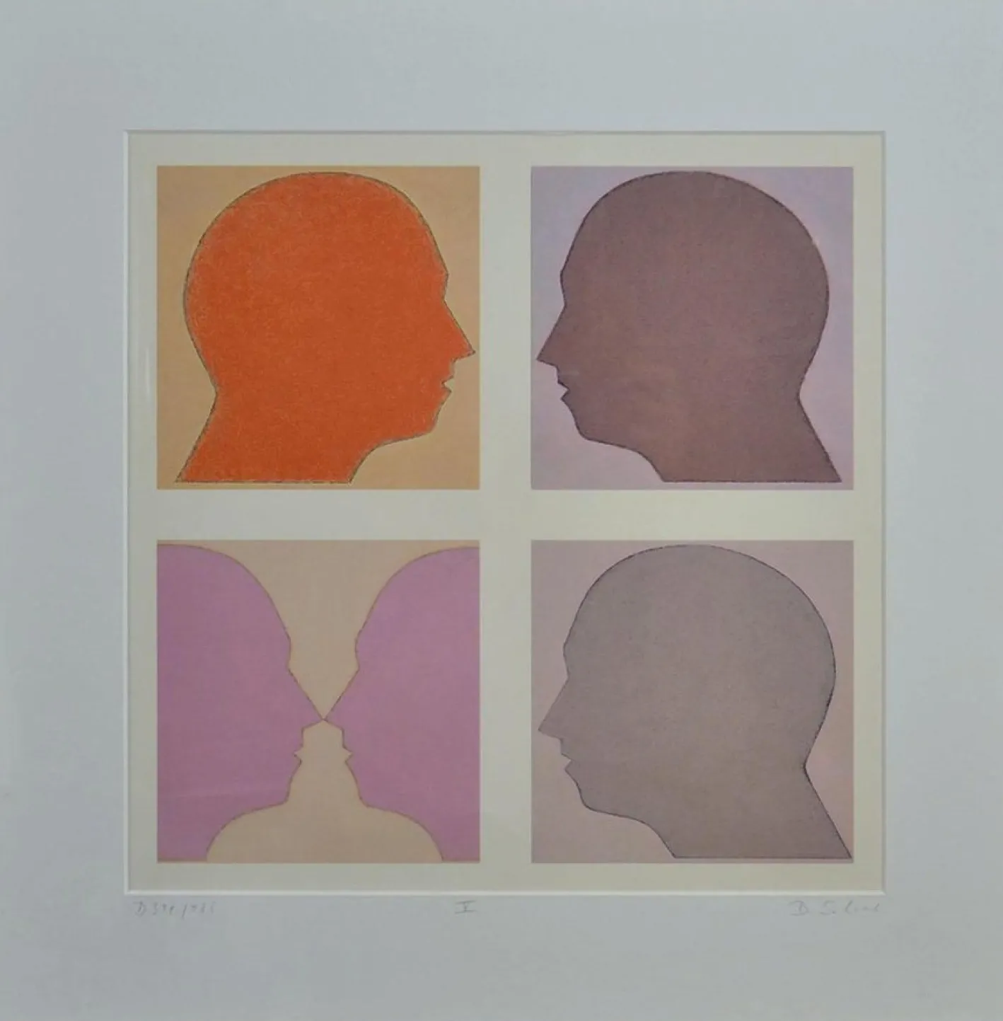 Beate Selzer, Silhouette Gesichter, 1990er, Lithographie, Gerahmt
