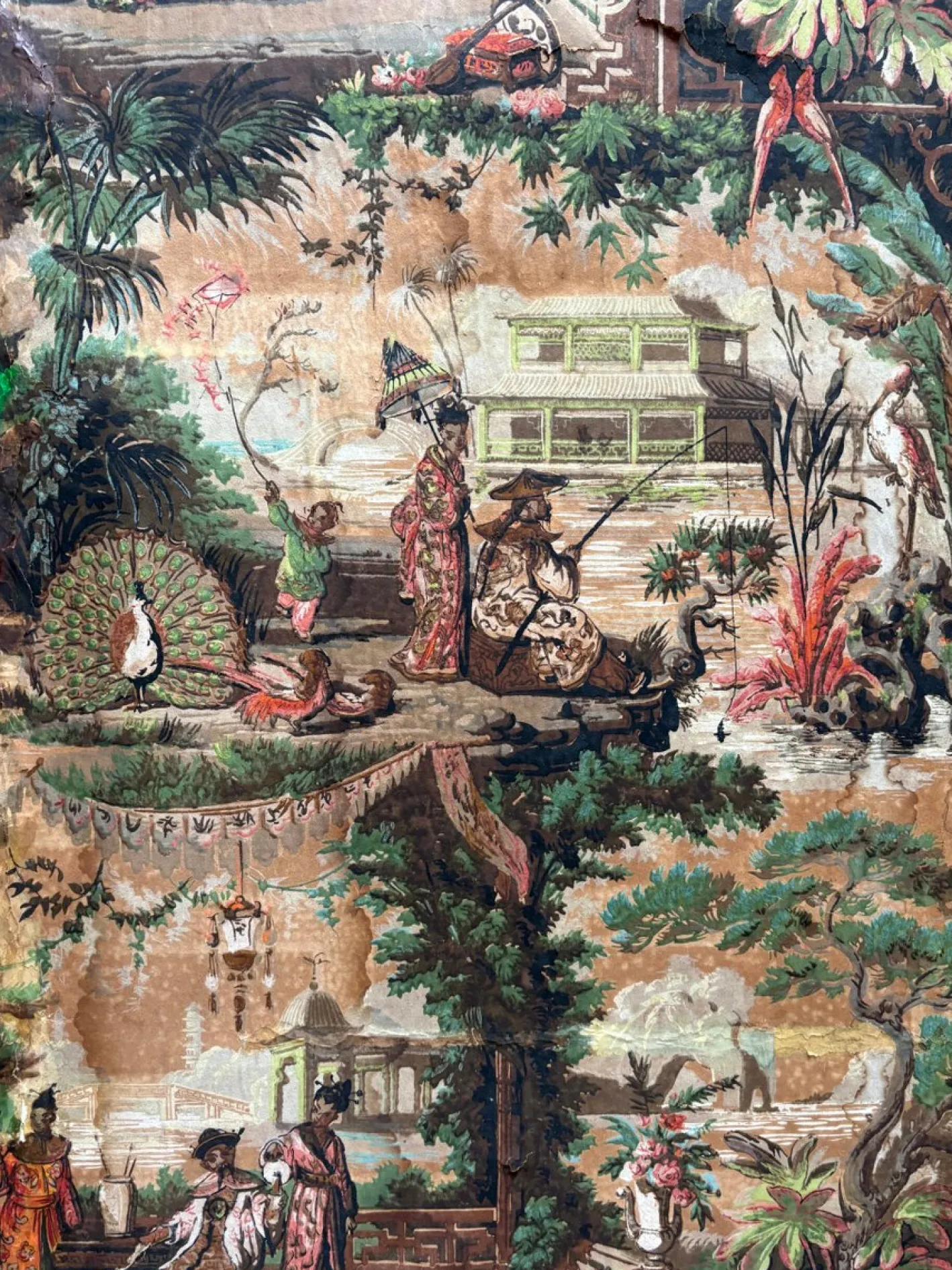 Bemalter Biombo Papierschirm, 1790