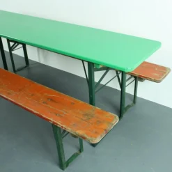 Bemalter Deutscher Vintage Biertisch & Bänke, 3er Set
