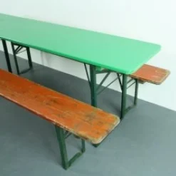 Bemalter Deutscher Vintage Biertisch & Bänke, 3er Set