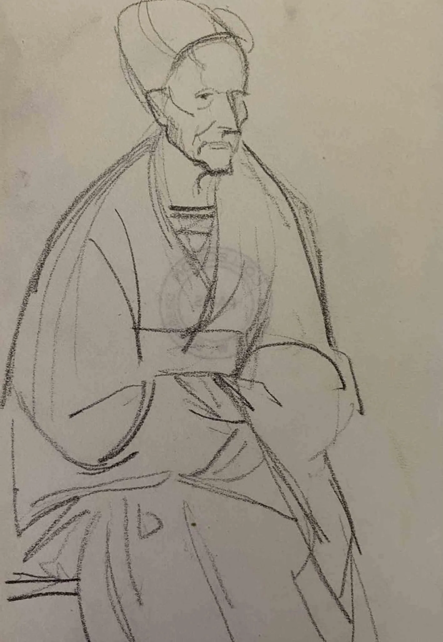 Bernard Bécan, The Old Man, Original Bleistiftzeichnung, 1913