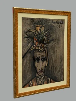 Bernard Buffet, Portrait, 1950, Kunstwerk auf Papier