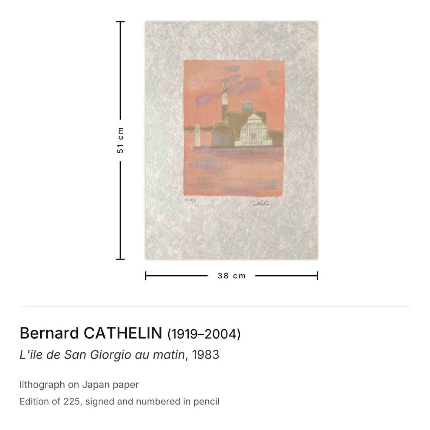 Bernard Cathelin, Lile de San Giorgio au Matin, 1983, Lithographie