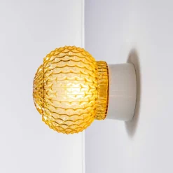 Bernsteinfarbene Ananas Decken- oder Wandlampe, 1950er