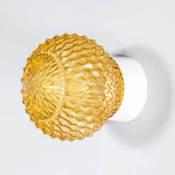 Bernsteinfarbene Ananas Decken- oder Wandlampe, 1950er