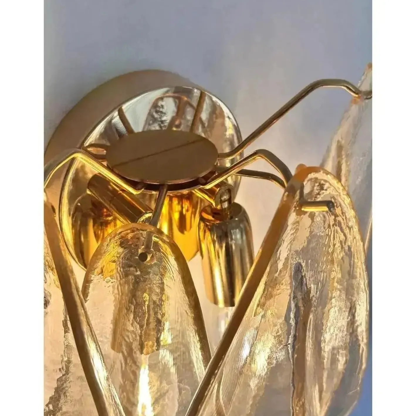 Bernsteinfarbene Rondini Murano Glas Wandlampen von Simoeng, 2er Set