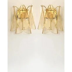 Bernsteinfarbene Rondini Murano Glas Wandlampen von Simoeng, 2er Set