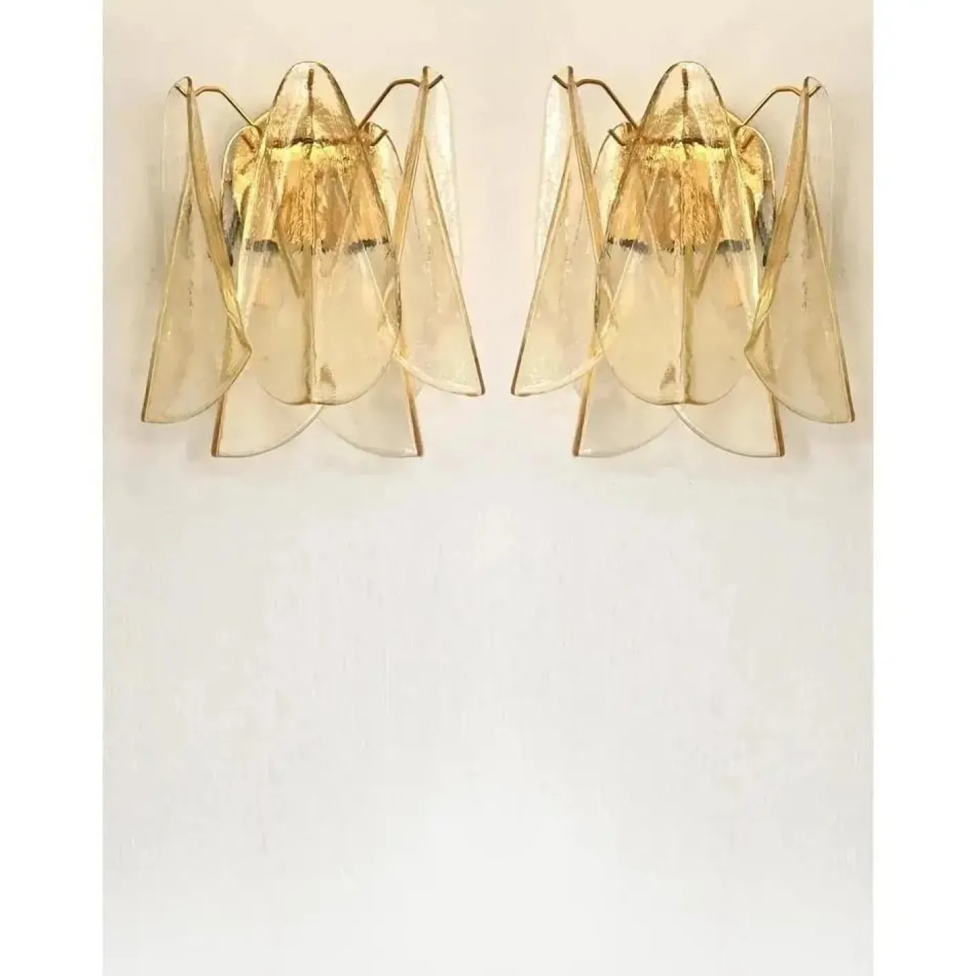 Bernsteinfarbene Rondini Murano Glas Wandlampen von Simoeng, 2er Set