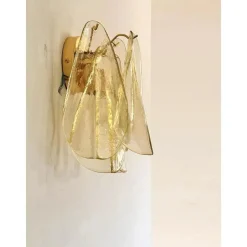 Bernsteinfarbene Rondini Murano Glas Wandlampen von Simoeng, 2er Set