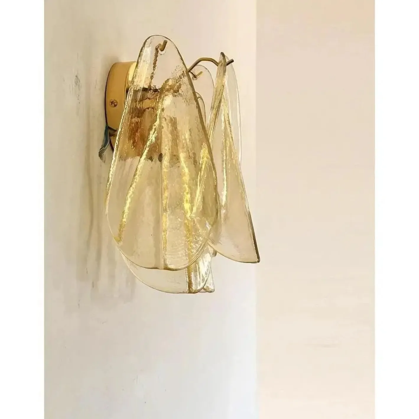 Bernsteinfarbene Rondini Murano Glas Wandlampen von Simoeng, 2er Set
