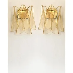Bernsteinfarbene Rondini Murano Glas Wandlampen von Simoeng, 2er Set