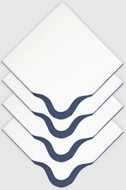 Bestickte OLAS Leinen Serviette in Marineblau von Los Encajeros