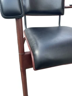 Bestickter Schaukelstuhl aus Leder von Jacques Adnet, 1950er