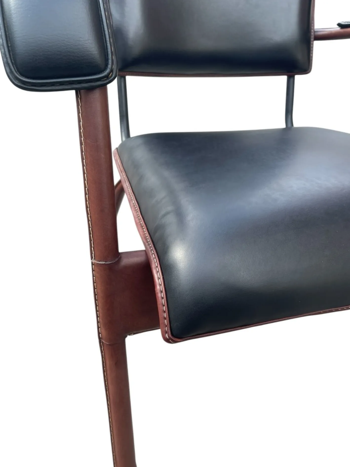 Bestickter Schaukelstuhl aus Leder von Jacques Adnet, 1950er
