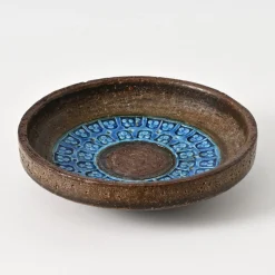 Blaue & Braune Trifoglio Schale von Aldo Londi für Bitossi, 1960er