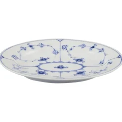 Blaue Geriffelte schlichte ovale Schale in Handbemaltem Blau von Royal Copenhagen, 1930er